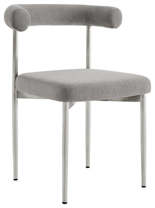 Veronica Shannon Round Dining Table 5-Piece Set, Brushed Steel, Gray Fabric