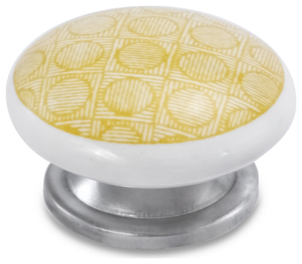 Mascot Hardware Circle Checkered Yellow Drawer Cabinet Knob - Pack of 10