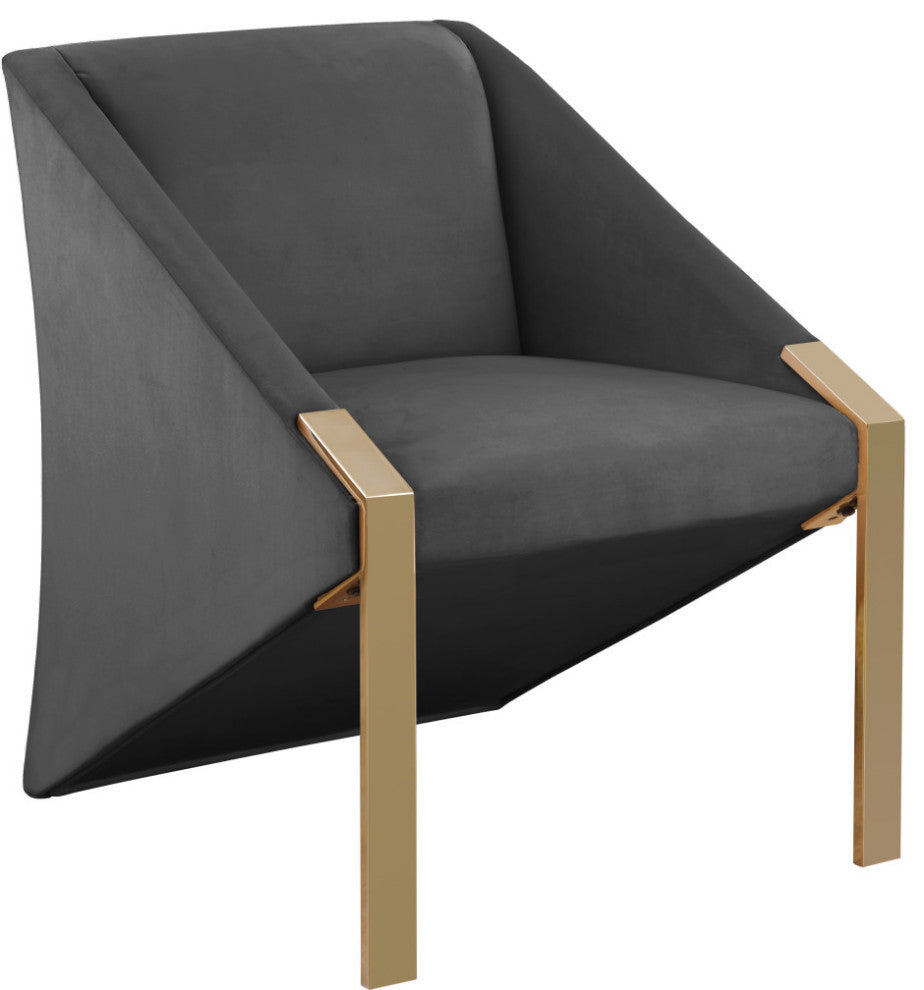 Rivet Velvet Upholstered Accent Chair, Gray