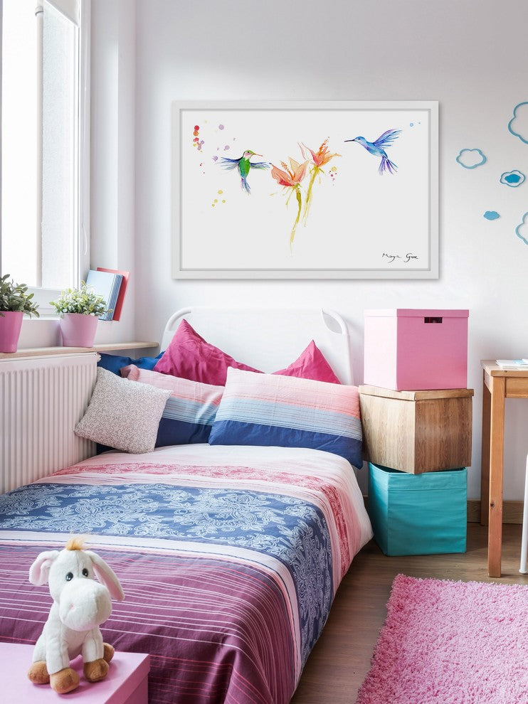 Marmont Hill, "Hummingbirds Hover" by Maya Gur Framed Painting Print, 30x20