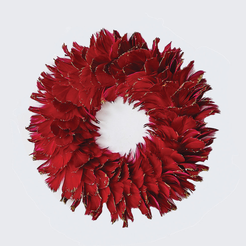 14" Feather Wreath W/Glitter Tips Burg