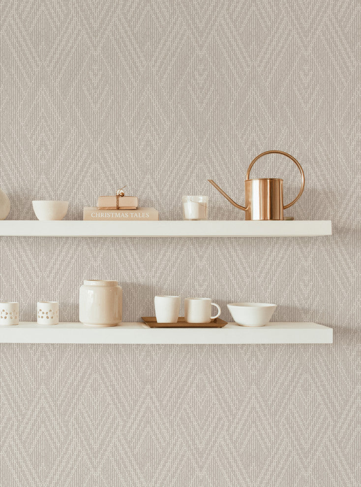 Woven Look Mixed Chevron Peel and Stick Vinyl Wallpaper, Warm Grey, 24"w X 108"h