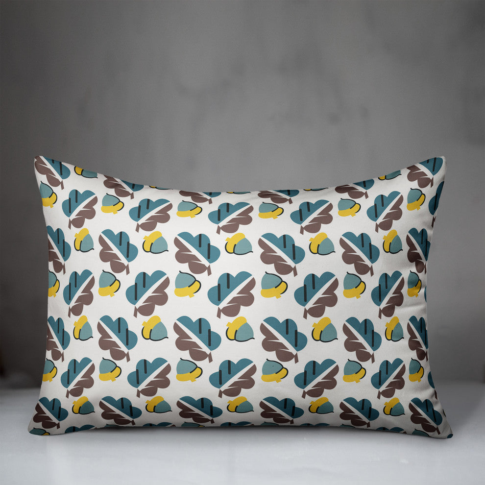 Acorns and Leaves Pattern in Blue Throw Pillow
