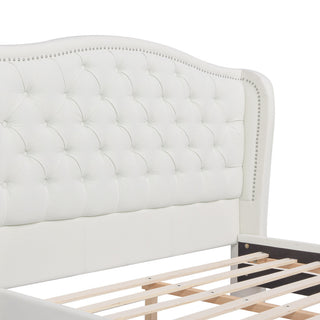 Fontana Wingback Upholstered Platform Bed Frame, Antique White Polyester, Queen