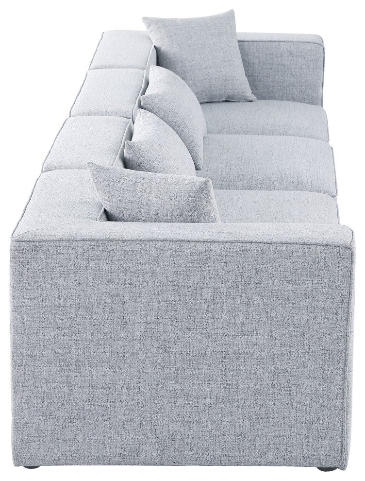 Cube Upholstered Modular Sofa, Gray, 4-Piece: 2 Armless Chair, 2 Corner Chair, Linen Texured Fabric