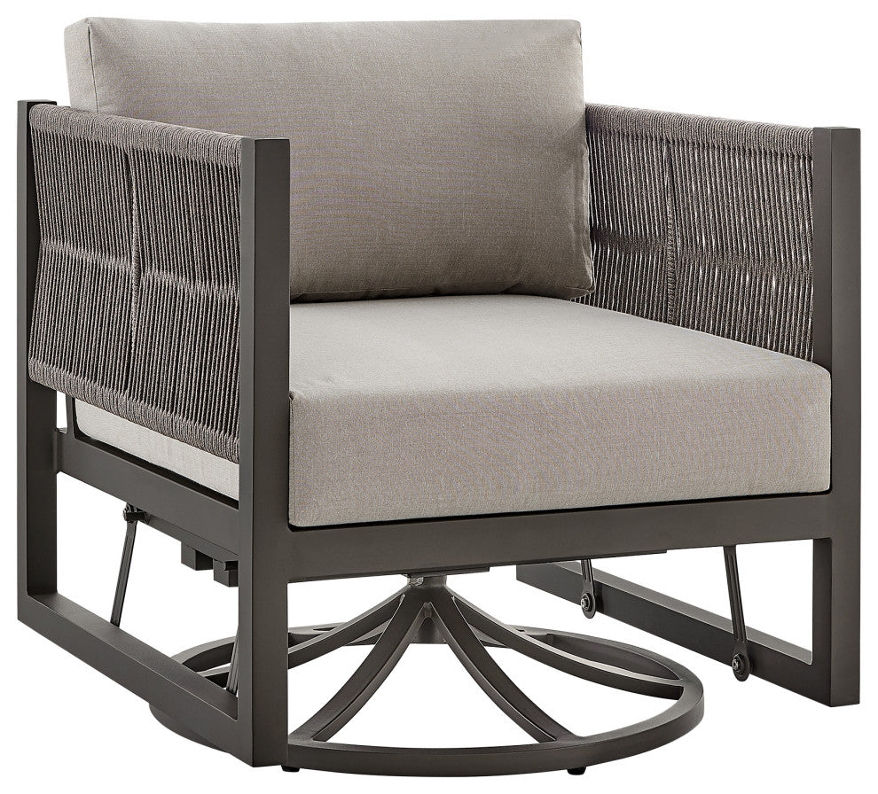 Cuffay Outdoor Patio Swivel Glider Lounge Chair, Aluminum With Gray Cushions, Brown