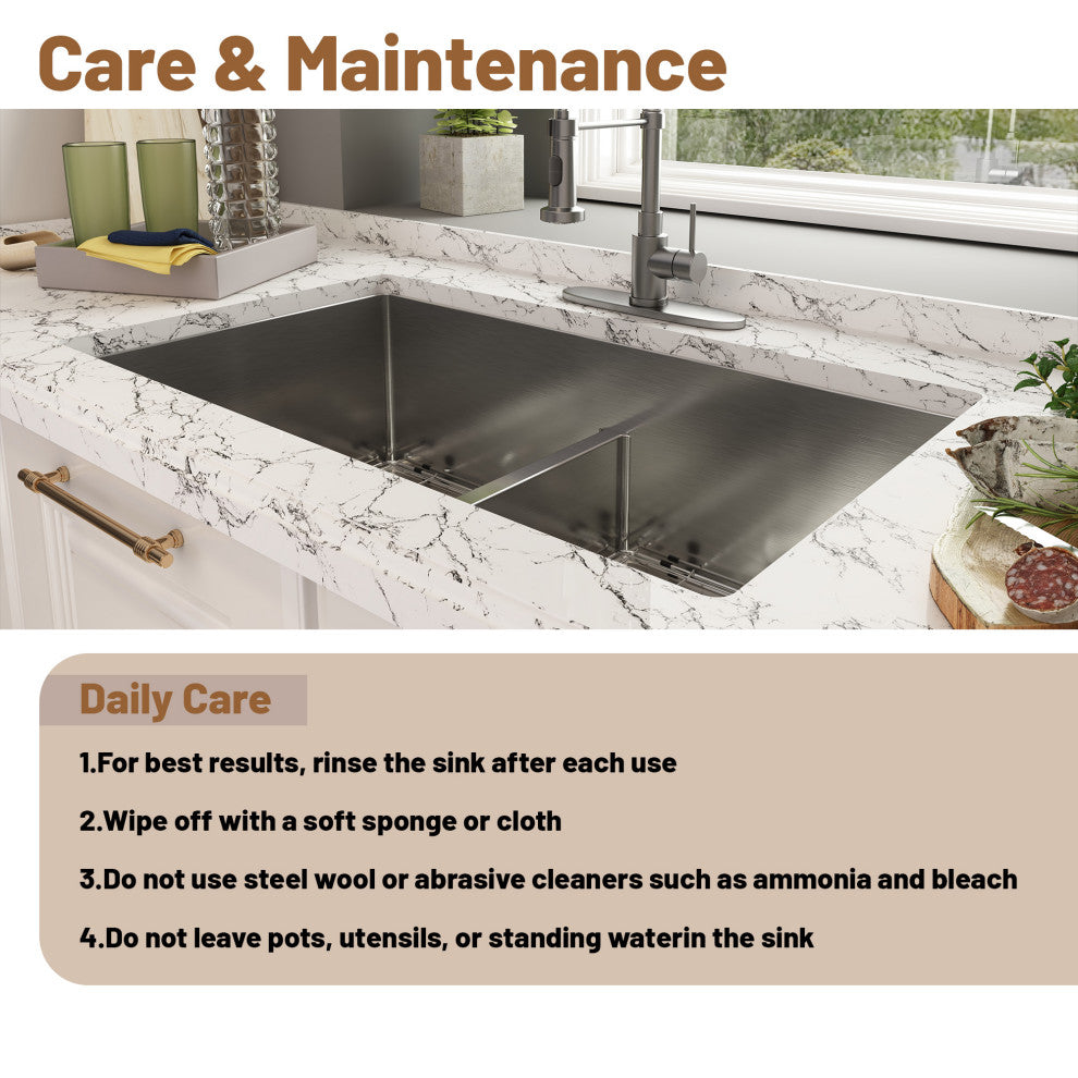 Stainless Steel Undermount Double Bowl Kitchen Sink with Accessories