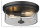 12" 2-Light Flush Mount Light, Matte Black, Smoke Bubble Glass