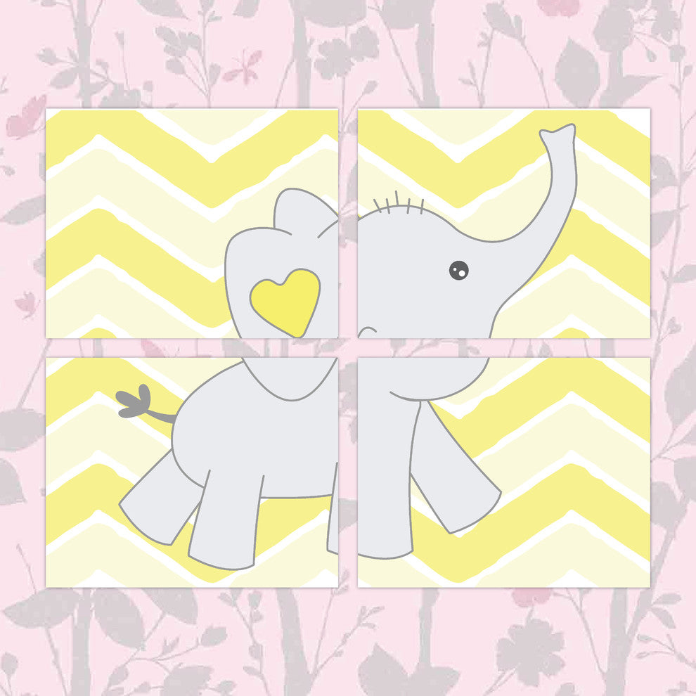 Baby Elephant Chevron Background Paper Print, 4 Piece Set, 11"x14"