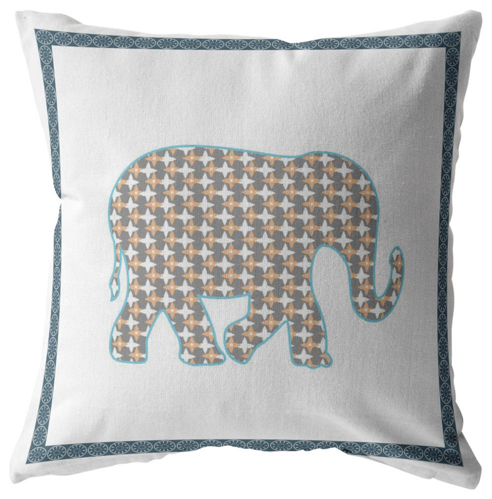 18 Gold White Elephant Boho Suede Throw Pillow