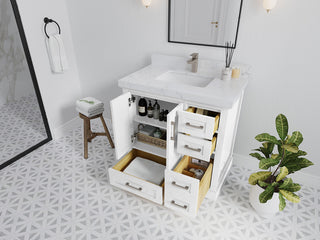 Boston 36 Center Sink Bath Vanity in White 1.5" White Quartz