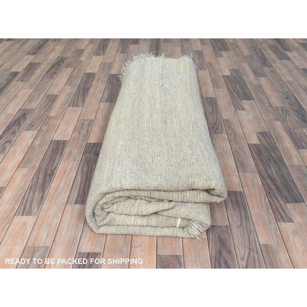 Blueish Gray, Shaggy Moroccan, Undyed Natural Wool Hand Knotted Rug, 8'0"x9'9"