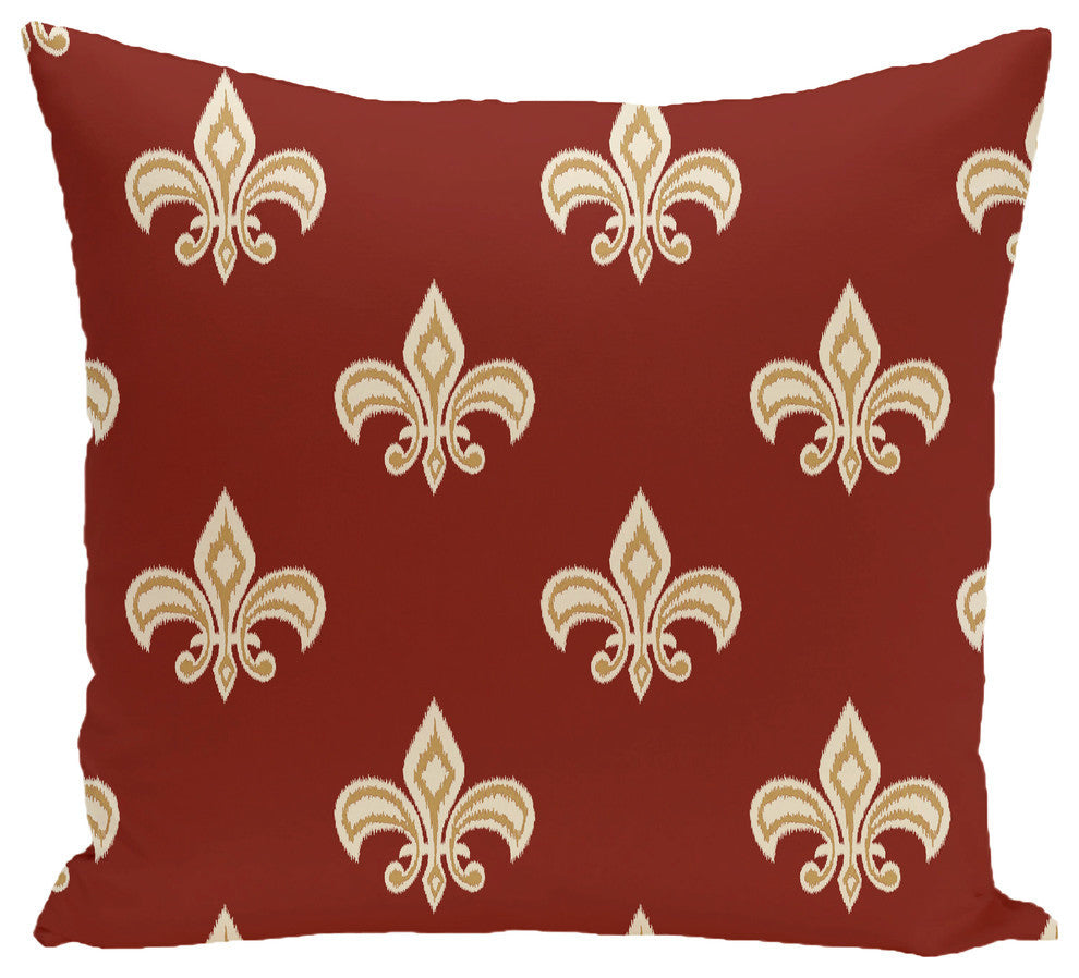Fleur De Lis Ikat Print Pillow, Orange, 26"x26"
