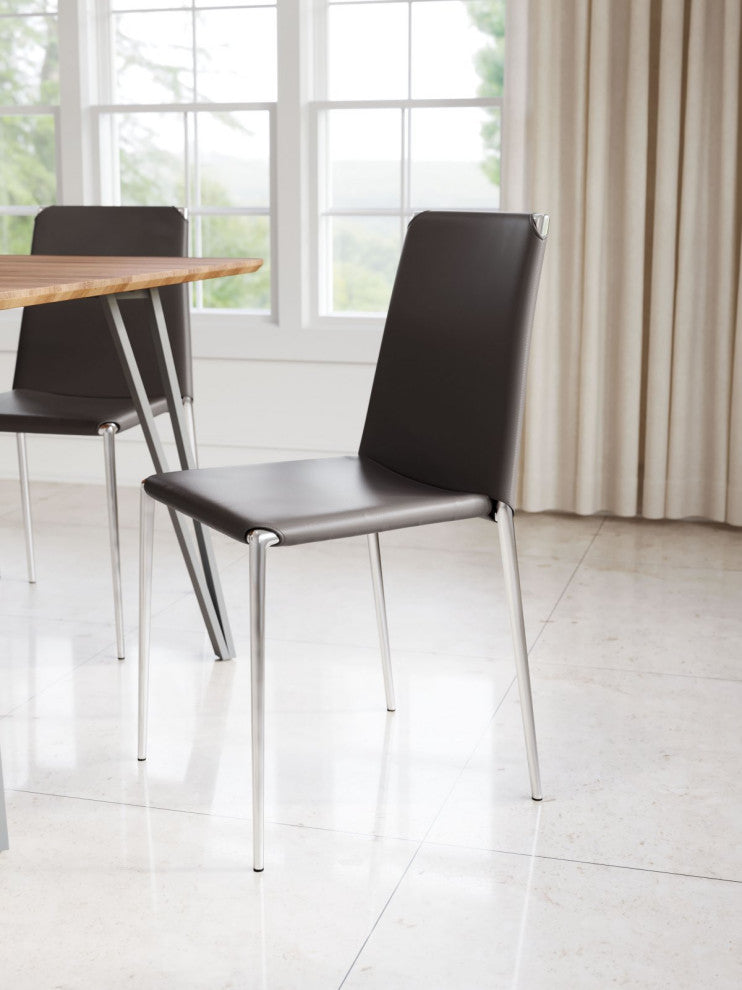 Dining Chair, Set of 4, Steel Metal, Fabric, Brown Black Chrome, Cafe Bistro