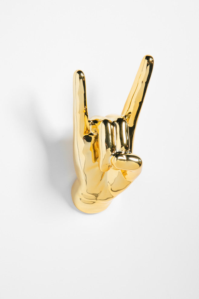 Interior Illusions Plus Gold Rock On Hand Wall Mount, 8.5" tall