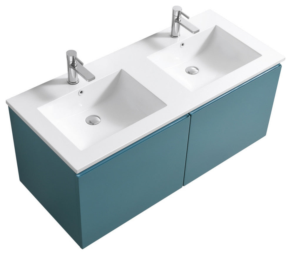 KubeBath Balli 48'' Double Sink Wall Mount Bath Vanity, Teal Green