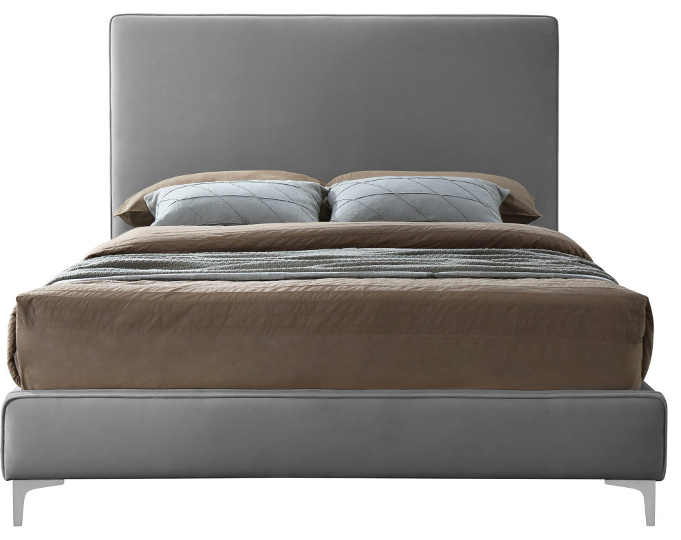 Geri Velvet Upholstered Bed, Gray, Full