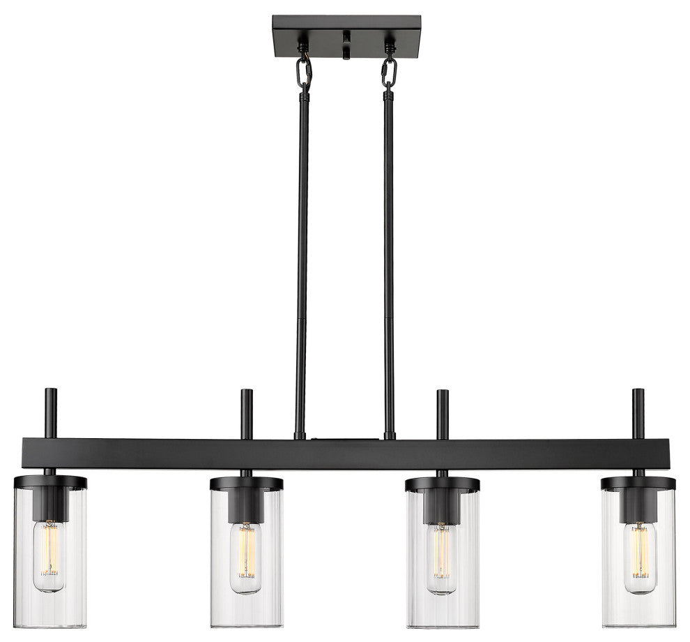 Winslett Linear Pendant, Matte Black With Ribbed Clear Glass