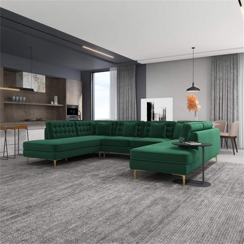 Cale Modern Living Room U-Shaped Velvet Corner Sectional Couch in Green