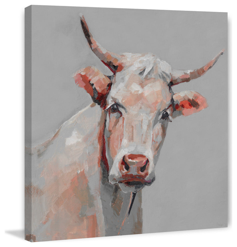 "Mischievous Cow" Painting Print on Wrapped Canvas, 12"x12"