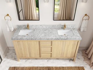 Elizabeth Oak 72" Double Sink Vanity, White 2" Carrara Marble