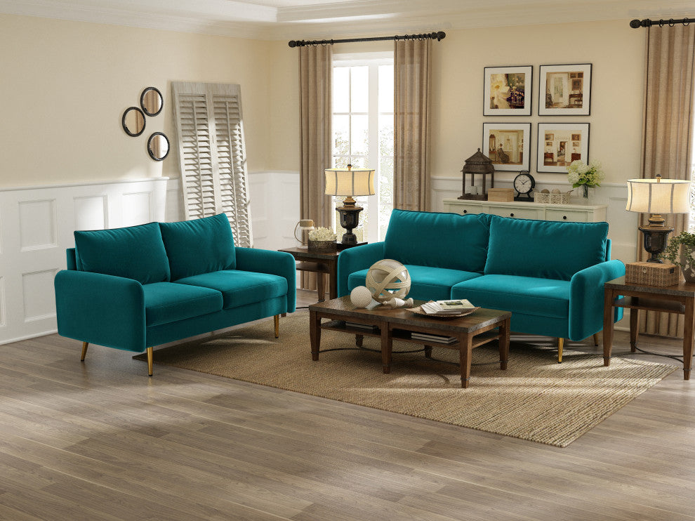 The Yokun III Velvet Round Arm Sofa, Teal Blue