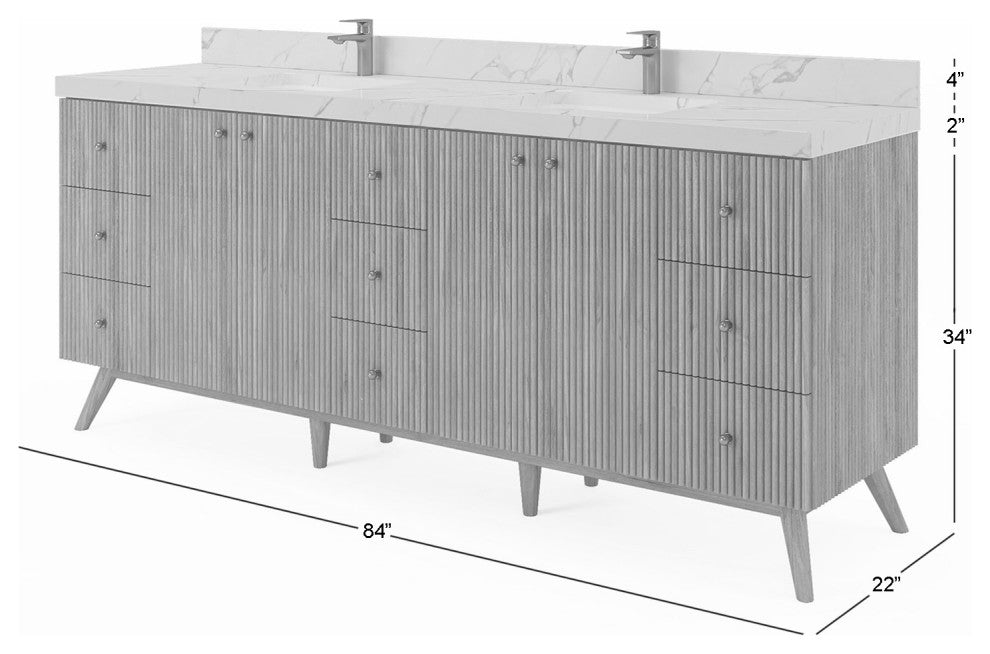 Pasadena 84 Double Sink Bath Vanity in Light Natural Teak 2" Viola Gold
