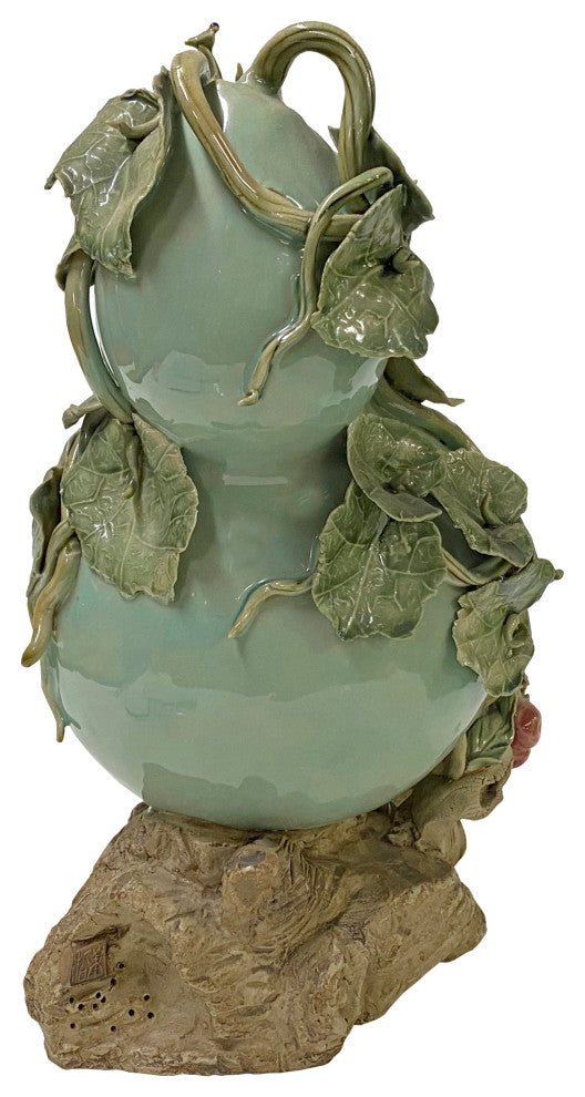 Handmade Light Green Ceramic Artistic Gourd Figure Display Art Hws2804