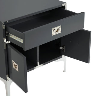 Monica Modern Lacquer Finish Chrome Metal Leg Side Table, Dark Grey