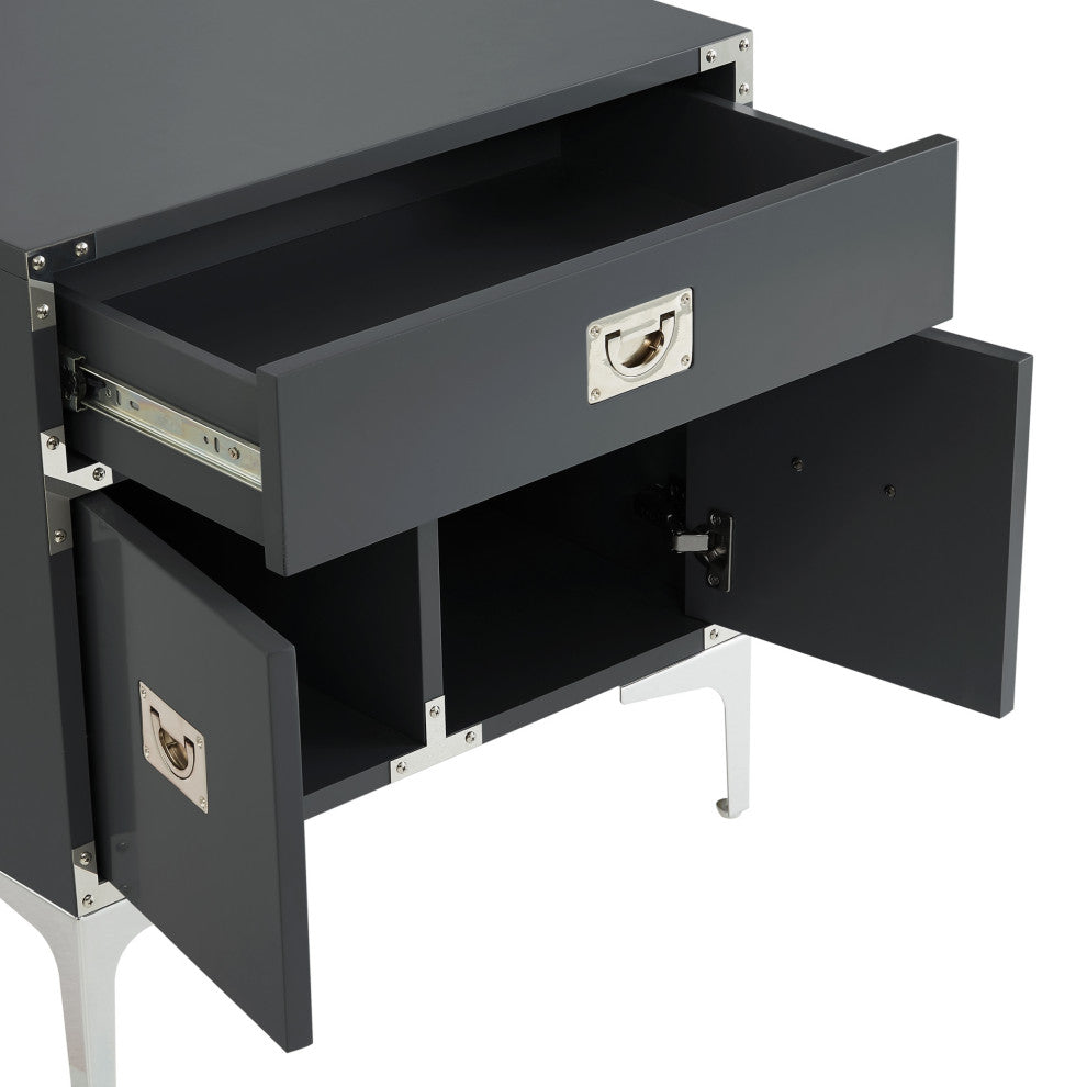Monica Modern Lacquer Finish Chrome Metal Leg Side Table, Dark Grey