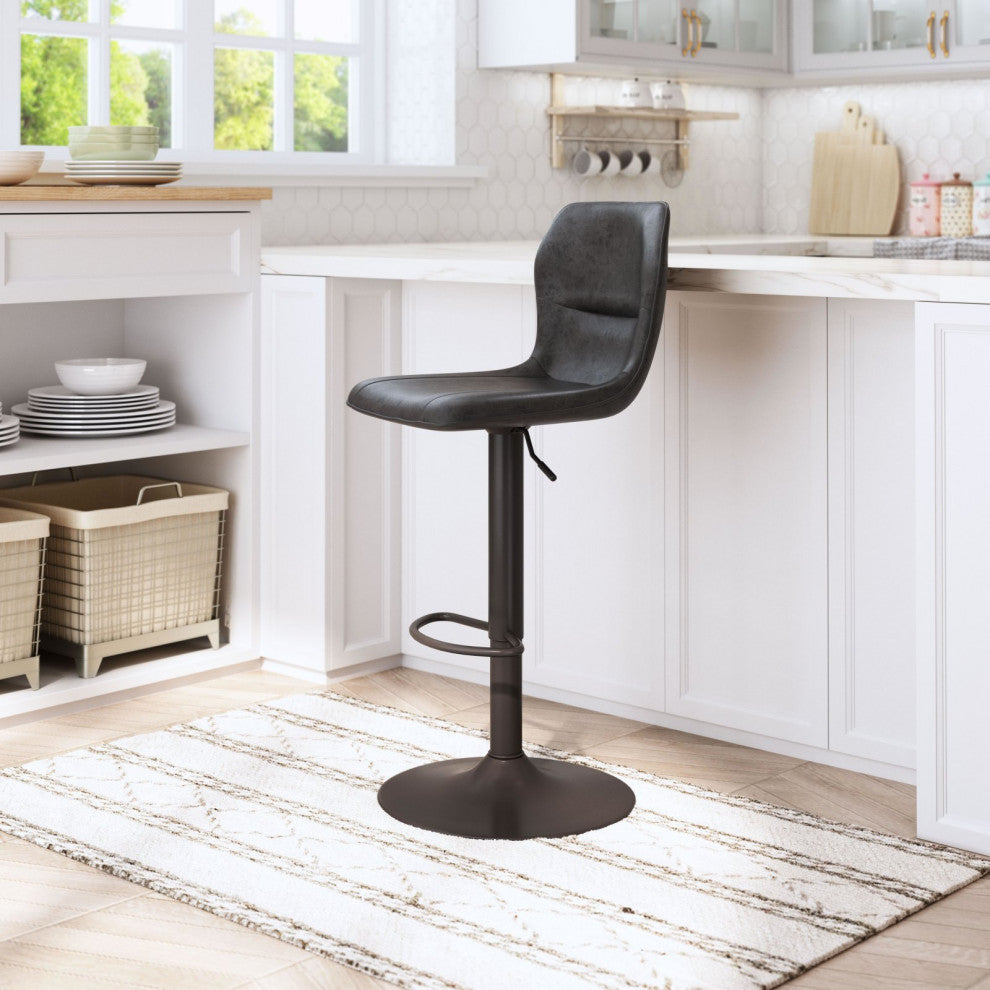 Bar Stool Chair Barstool, Faux Vinyl Leather, Steel, Vintage Black, Bronze