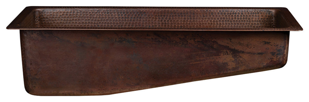 28" Rectangle Hammered Copper Slanted Bar/Prep Sink, 3.5" Drain Opening