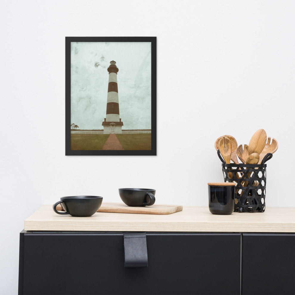 Aged Bodie Lighthouse Landscape Framed Photo Paper Wall Art Prints, Black, 12" X 16"