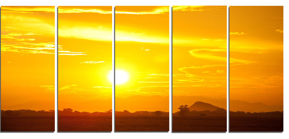 Bright Yellow Sky At Sri Lanka Sunset, Landscape Canvas Print, 60"x28", 5 Panels