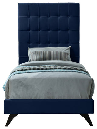 Elly Velvet Upholstered Bed, Navy, Twin