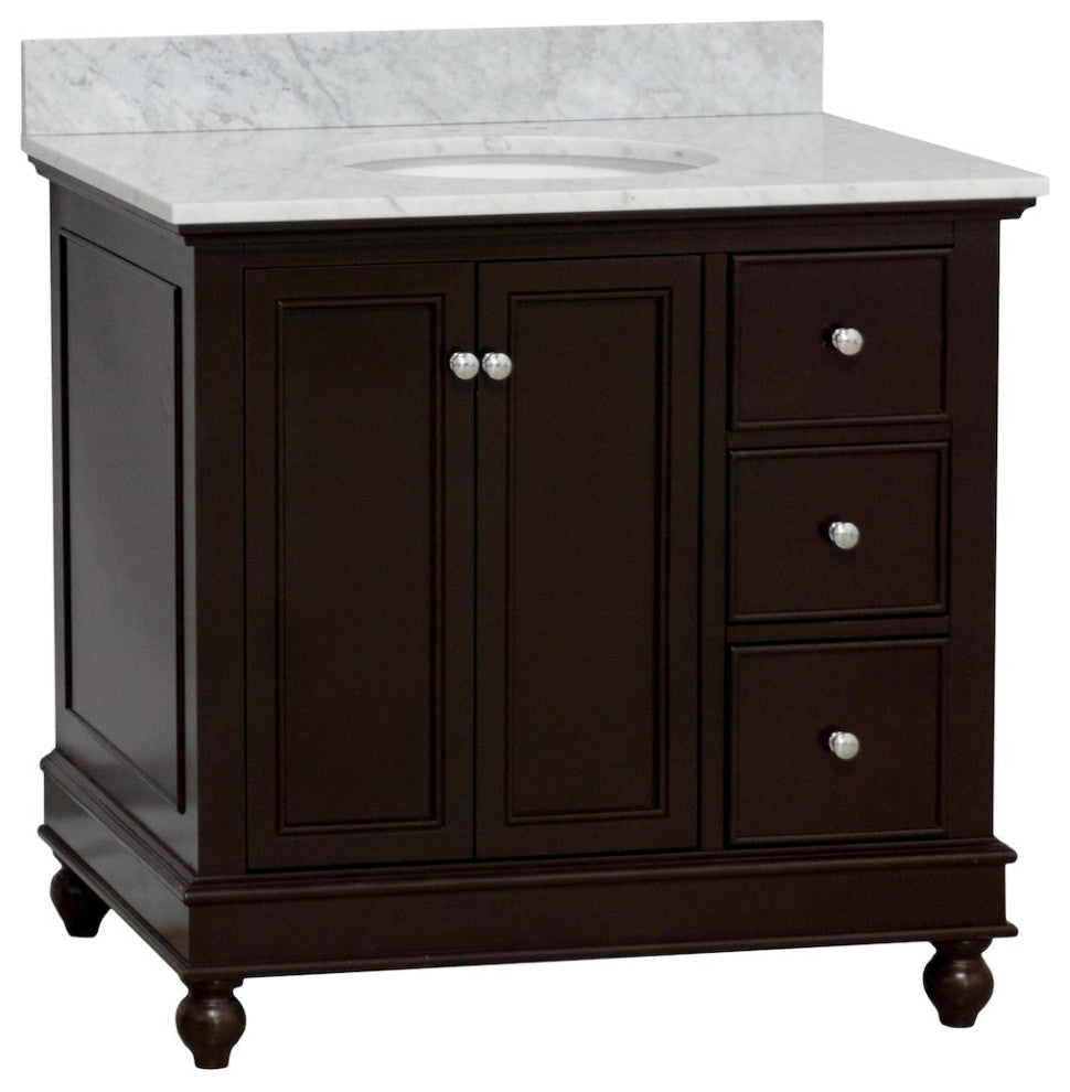 Bella 36" Bathroom Vanity, Chocolate, Carrara Marble