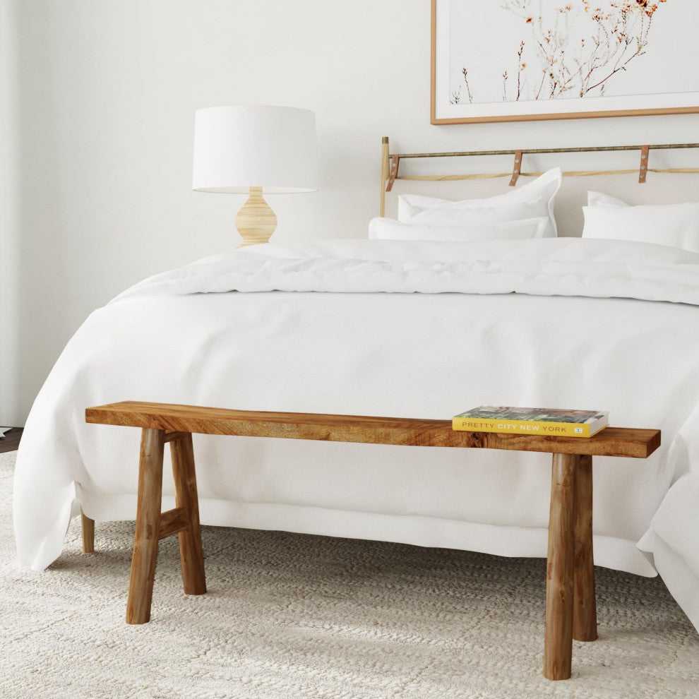 Elaine Acacia Rustic Skinny Bench, Natural by East at Main