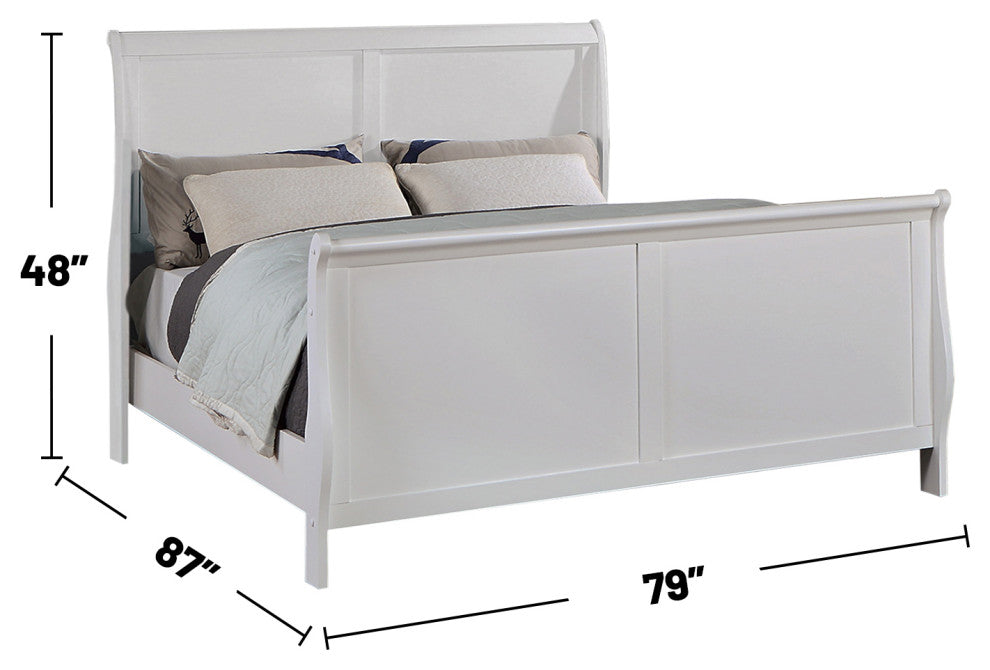 Eastern King Size Sleigh Panel Bed, White