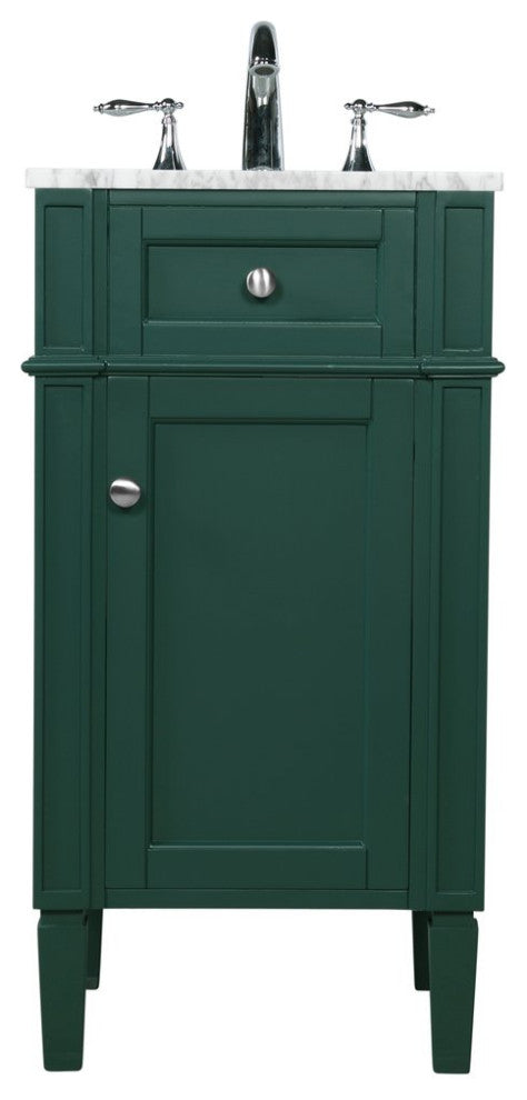 Home Living Vanity with Carrara White Marble Countertop, Green, 18", Single Sink