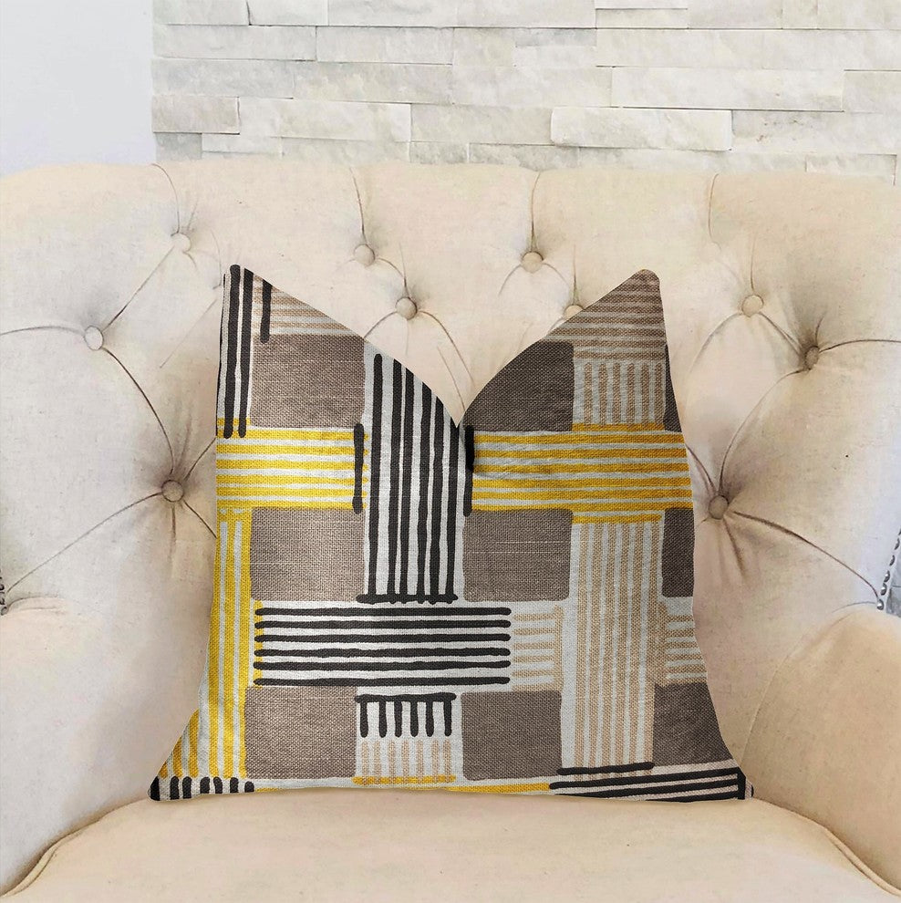 Hummingbird Isle Yellow, Beige and Gray Luxury Throw Pillow, 12"x20"