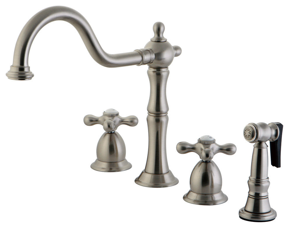 Satin Nickel Double Handle Kitchen Faucet with Brass Side Sprayer KS1758AXBS