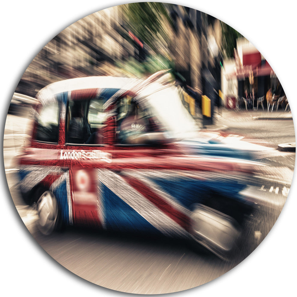Uk Cab In London, Cityscape Photography Round Wall Art, 36"