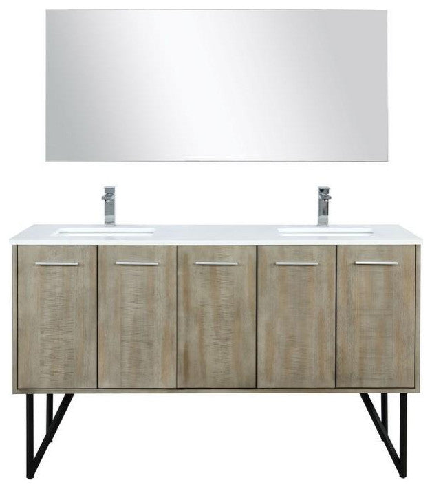 Lancy Modern 60" Rustic Acacia Double Sink Bathroom Vanity Set, Labaro Rose Gold