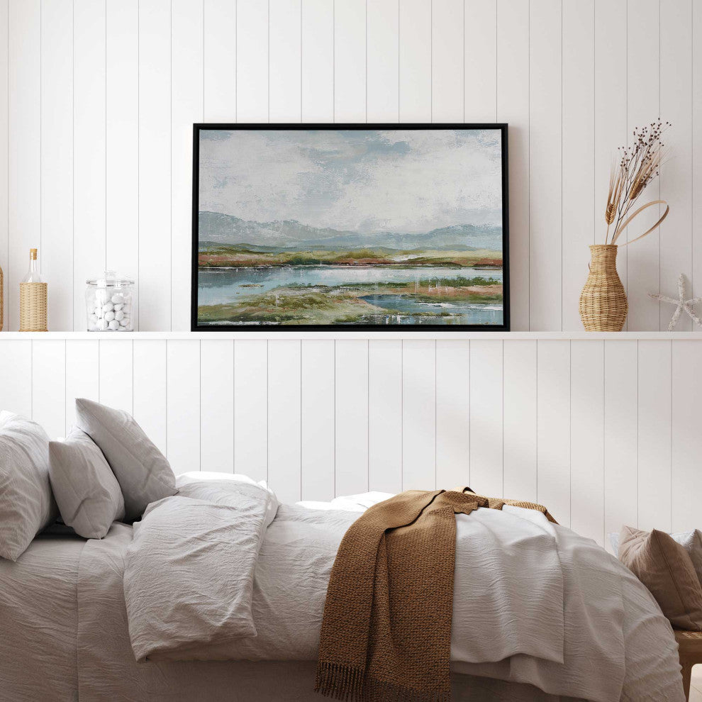 "Lakeside Afternoon Delight" - A Tranquil Waterscape for Refined Interiors