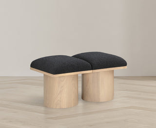 Pavilion Boucle Fabric Upholstered 2-Piece Modular Bench, Black, Natural Finish