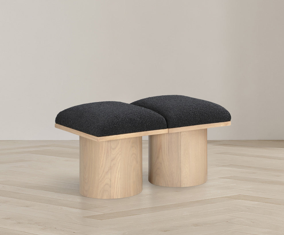 Pavilion Boucle Fabric Upholstered 2-Piece Modular Bench, Black, Natural Finish