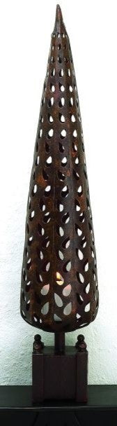 Bronze Metal Topiary Tree Candle Holder, Dark Gold Pillar Cottage Cutout