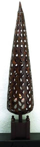 Bronze Metal Topiary Tree Candle Holder, Dark Gold Pillar Cottage Cutout