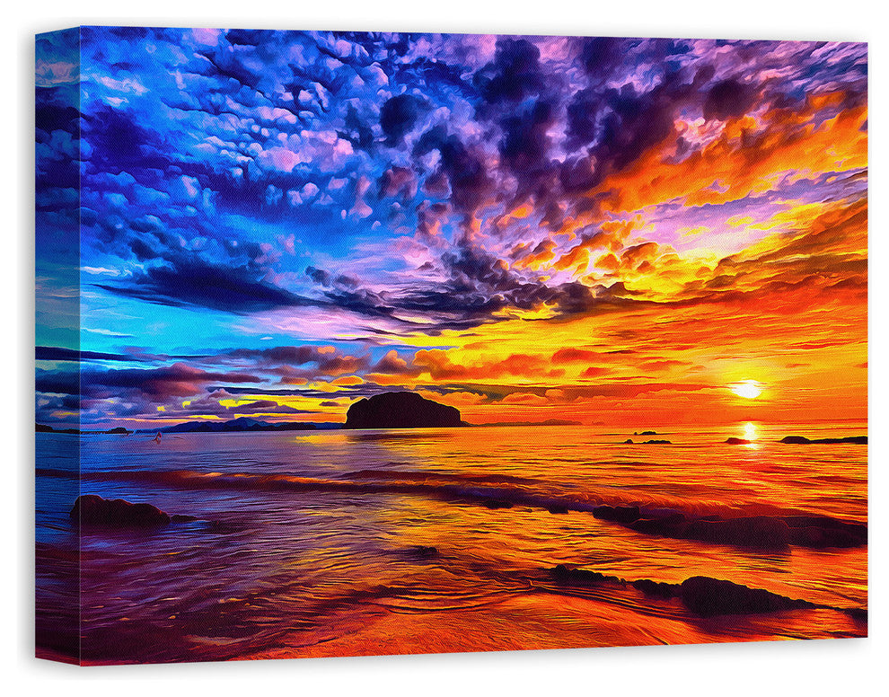 Vibrant Colorful Coastal Sunset 18x24 Canvas Wall Art