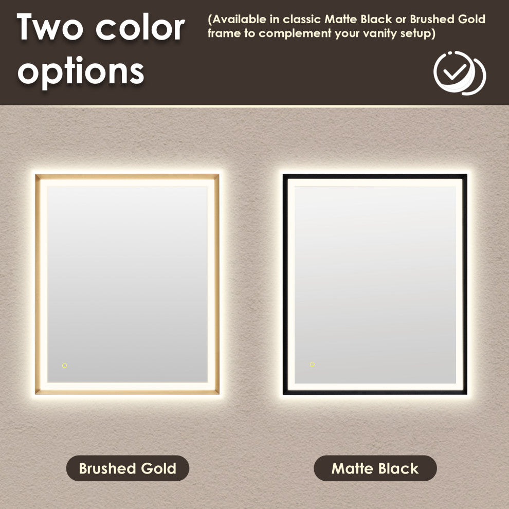 Apollo Anti-Fog Dimmable Vanity, LED Lighted Wall Mirror, Matte Black, 36"